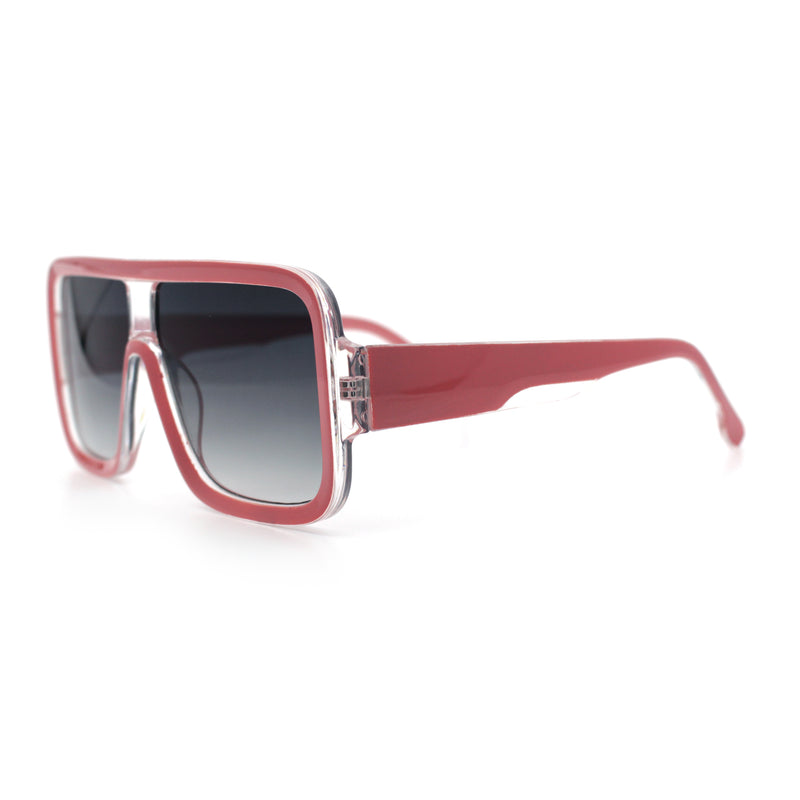 Oversized Rectangle Racer Shield 80s Plastic Fashion Flat Top Sunglasses