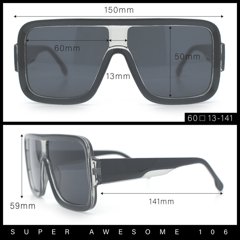 Oversized Rectangle Racer Shield 80s Plastic Fashion Flat Top Sunglasses