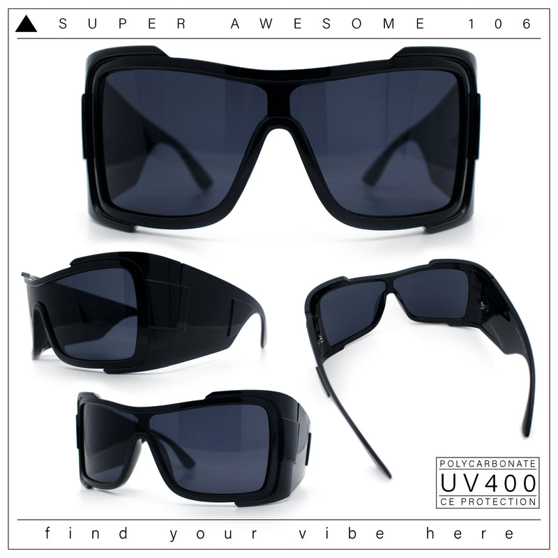 XXL Curved Wrap Around Rectangular Thick Arm Sport Plastic Sunglasses