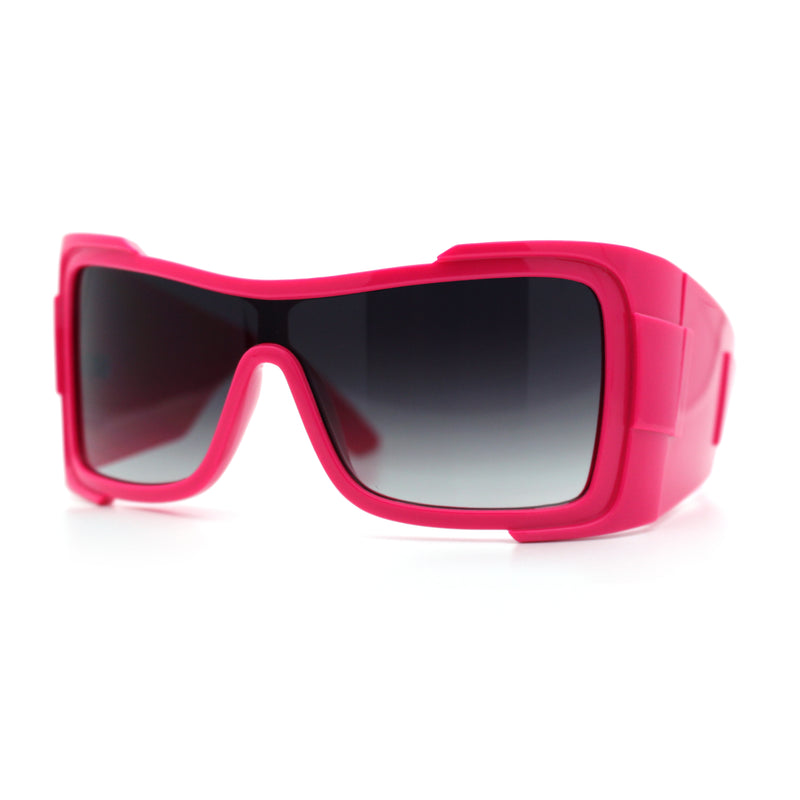 XXL Curved Wrap Around Rectangular Thick Arm Sport Plastic Sunglasses