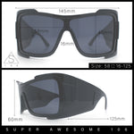XXL Curved Wrap Around Rectangular Thick Arm Sport Plastic Sunglasses
