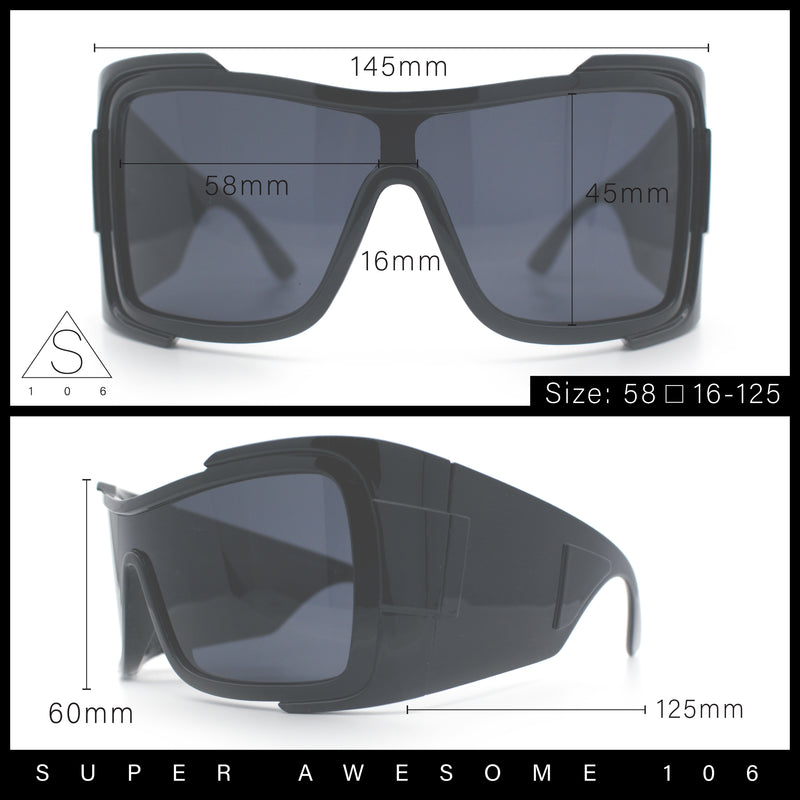 XXL Curved Wrap Around Rectangular Thick Arm Sport Plastic Sunglasses