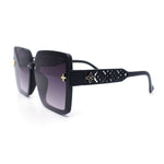 Womens Rimless Rectangular Butterfly Chic Plastic Floral Diecut Arm Sunglasses