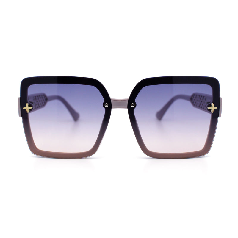 Womens Rimless Rectangular Butterfly Chic Plastic Floral Diecut Arm Sunglasses