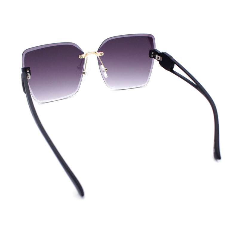 Womens Fancy Bevel Lens Rimless Oversized Rectangle Butterfly Sunglasses