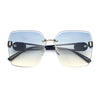 Womens Fancy Bevel Lens Rimless Oversized Rectangle Butterfly Sunglasses