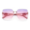 Womens Fancy Bevel Lens Rimless Oversized Rectangle Butterfly Sunglasses