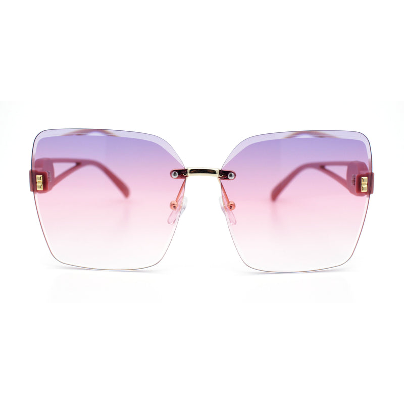 Womens Fancy Bevel Lens Rimless Oversized Rectangle Butterfly Sunglasses