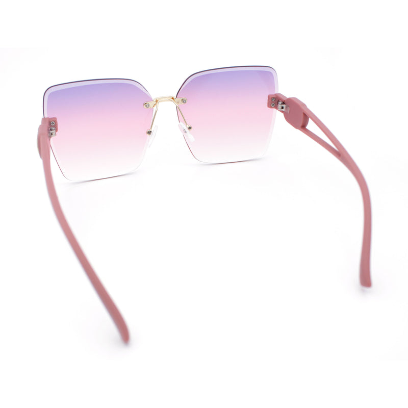 Womens Fancy Bevel Lens Rimless Oversized Rectangle Butterfly Sunglasses