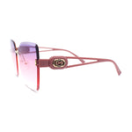 Womens Fancy Bevel Lens Rimless Oversized Rectangle Butterfly Sunglasses