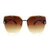 Womens Fancy Bevel Lens Rimless Oversized Rectangle Butterfly Sunglasses