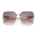 Womens Fancy Bevel Lens Rimless Oversized Rectangle Butterfly Sunglasses