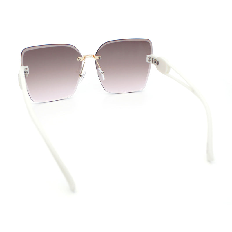 Womens Fancy Bevel Lens Rimless Oversized Rectangle Butterfly Sunglasses