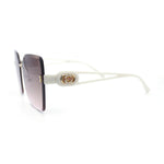 Womens Fancy Bevel Lens Rimless Oversized Rectangle Butterfly Sunglasses