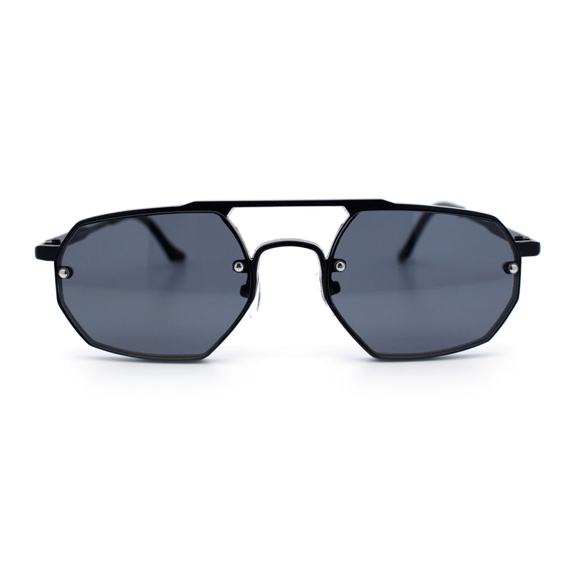 Metal Rim Geometric Octagonal Double Bridge Retro Hustler Luxe Sunglasses