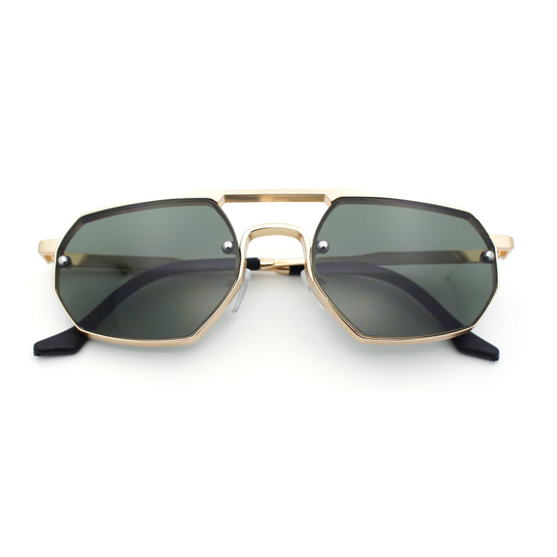 Metal Rim Geometric Octagonal Double Bridge Retro Hustler Luxe Sunglasses