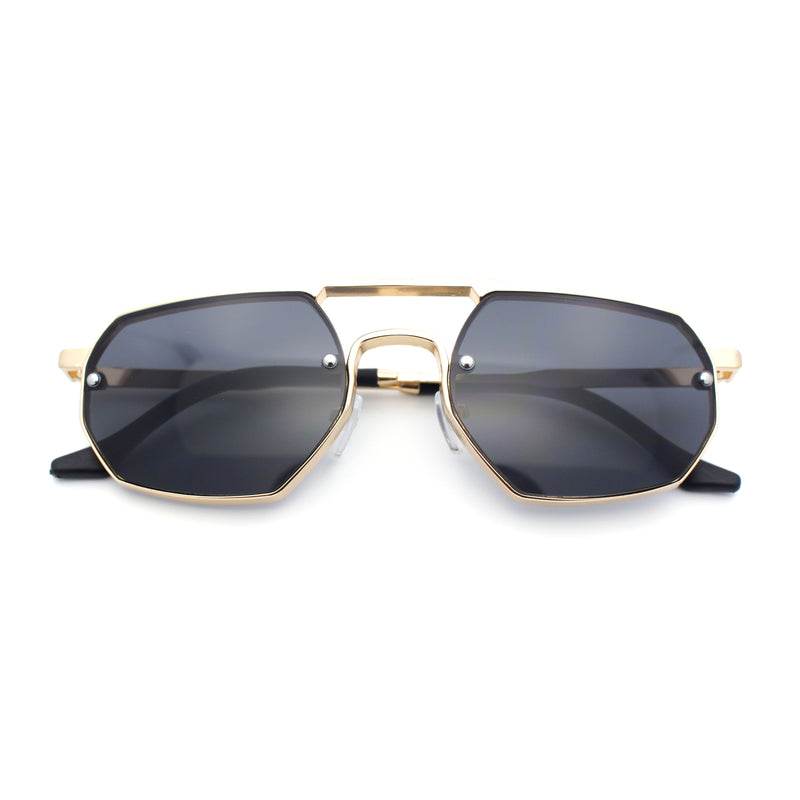 Metal Rim Geometric Octagonal Double Bridge Retro Hustler Luxe Sunglasses