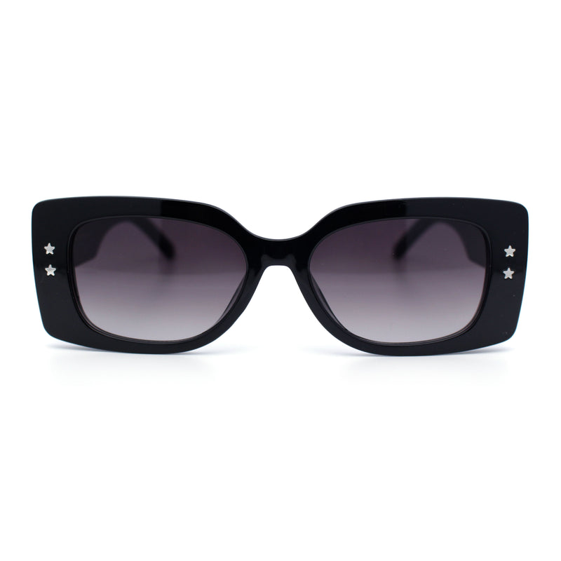 Womens Star Stud Rectangle Mod Thick Temple Plastic Retro Sunglasses