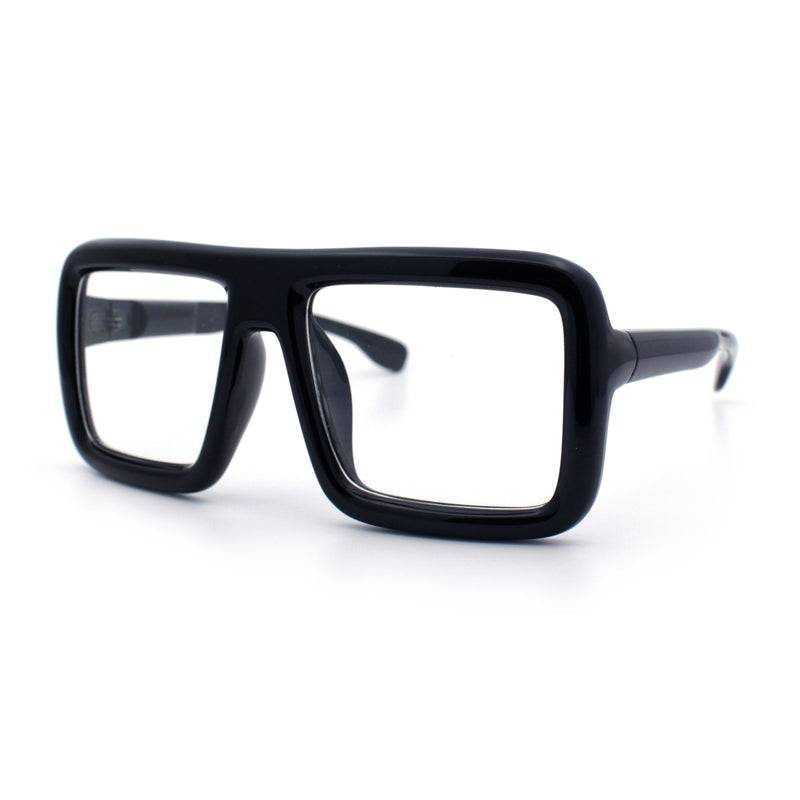 Geeky Bubble Frame Nerdy Thick Flat Top Oversized Rectangle Plastic Sunglasses