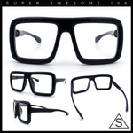 Geeky Bubble Frame Nerdy Thick Flat Top Oversized Rectangle Plastic Sunglasses
