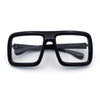 Geeky Bubble Frame Nerdy Thick Flat Top Oversized Rectangle Plastic Sunglasses