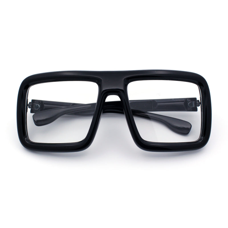 Geeky Bubble Frame Nerdy Thick Flat Top Oversized Rectangle Plastic Sunglasses