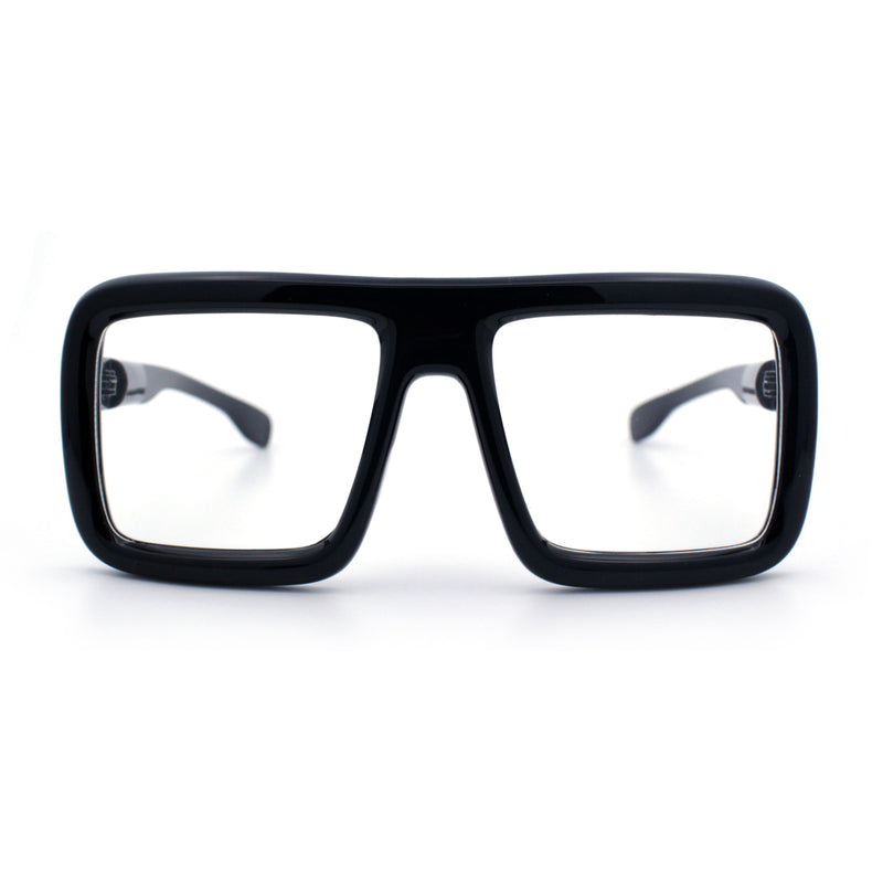 Geeky Bubble Frame Nerdy Thick Flat Top Oversized Rectangle Plastic Sunglasses