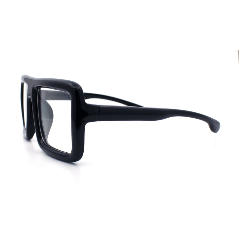 Geeky Bubble Frame Nerdy Thick Flat Top Oversized Rectangle Plastic Sunglasses