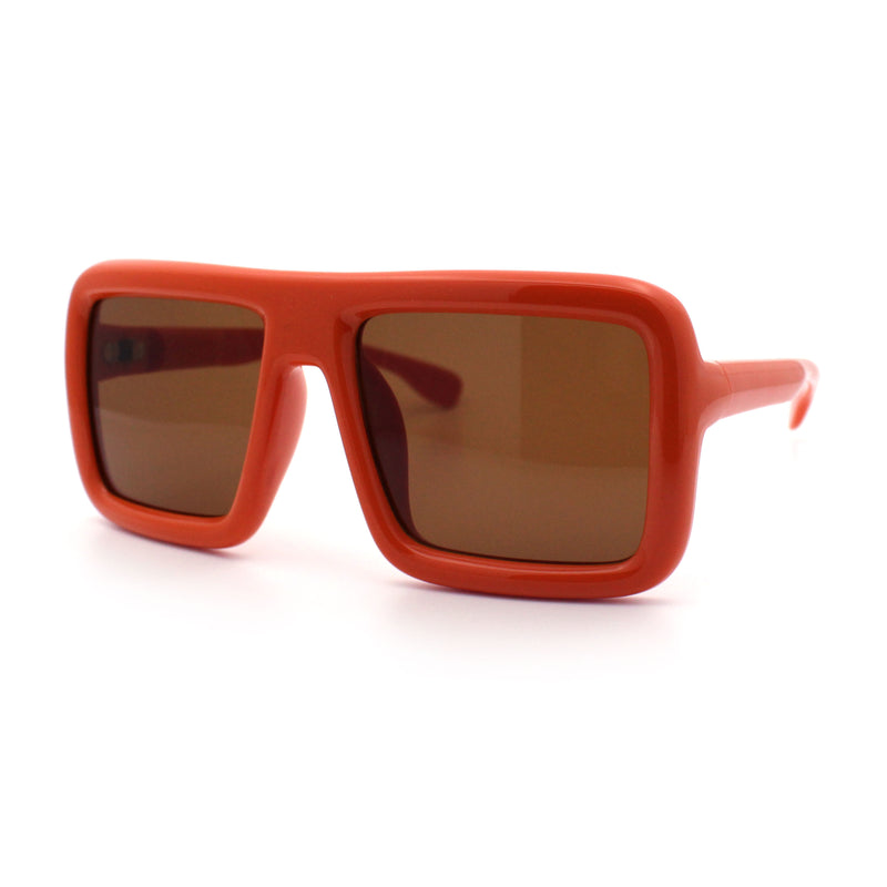 Geeky Bubble Frame Nerdy Thick Flat Top Oversized Rectangle Plastic Sunglasses
