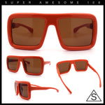 Geeky Bubble Frame Nerdy Thick Flat Top Oversized Rectangle Plastic Sunglasses