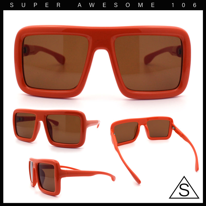 Geeky Bubble Frame Nerdy Thick Flat Top Oversized Rectangle Plastic Sunglasses