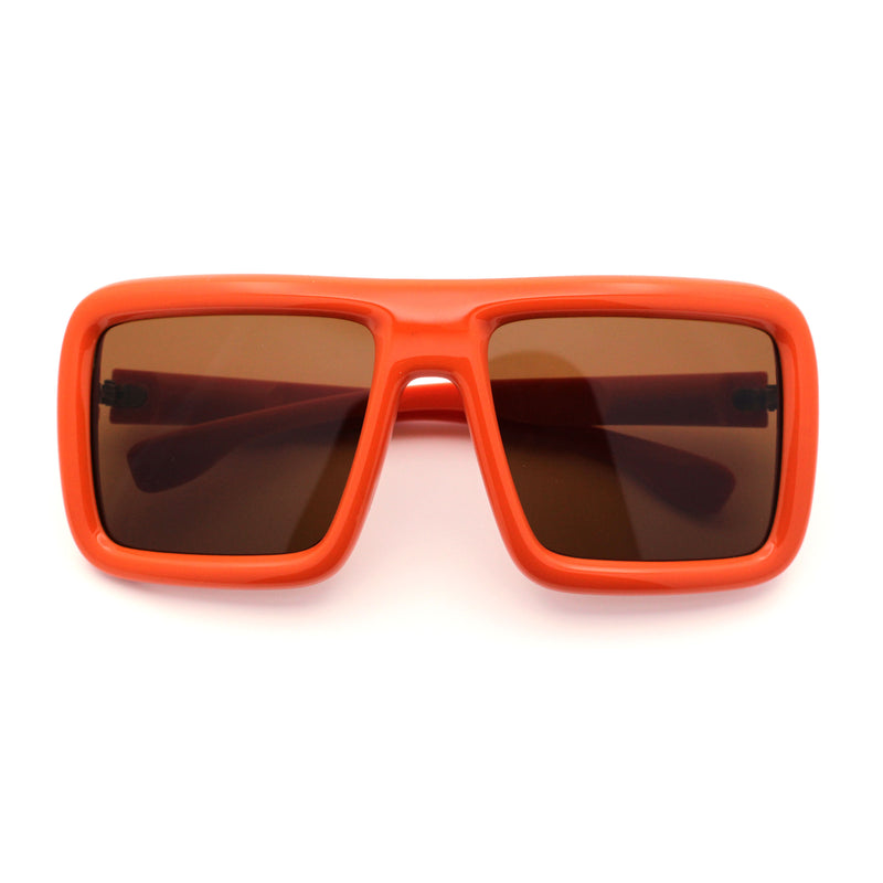 Geeky Bubble Frame Nerdy Thick Flat Top Oversized Rectangle Plastic Sunglasses