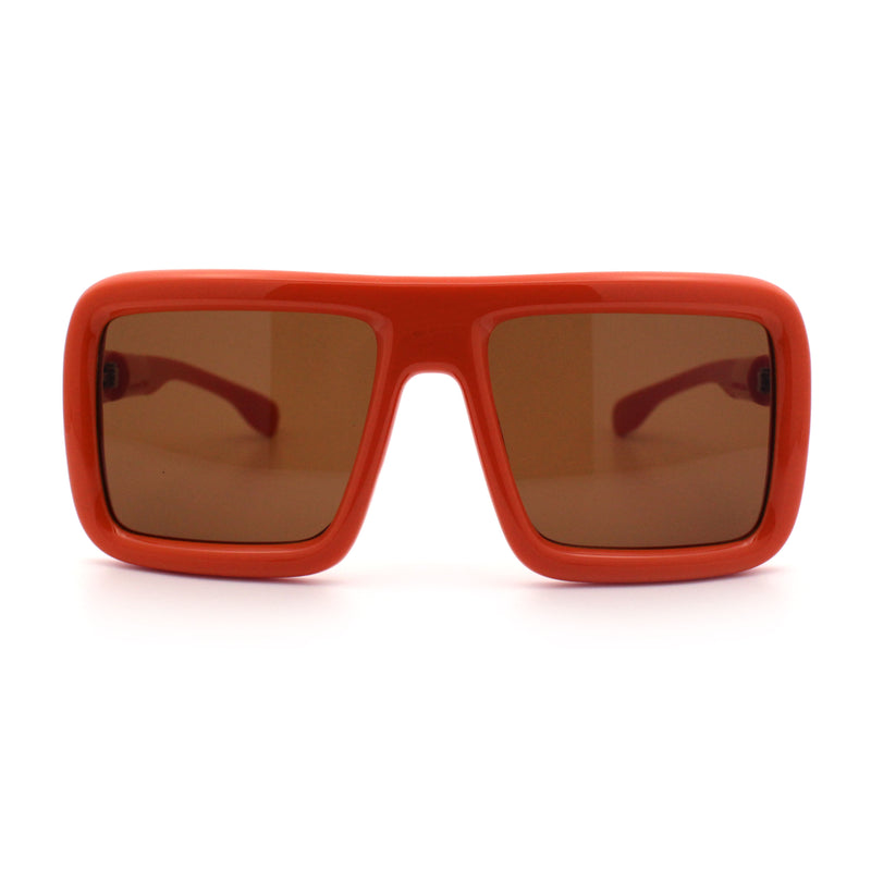 Geeky Bubble Frame Nerdy Thick Flat Top Oversized Rectangle Plastic Sunglasses