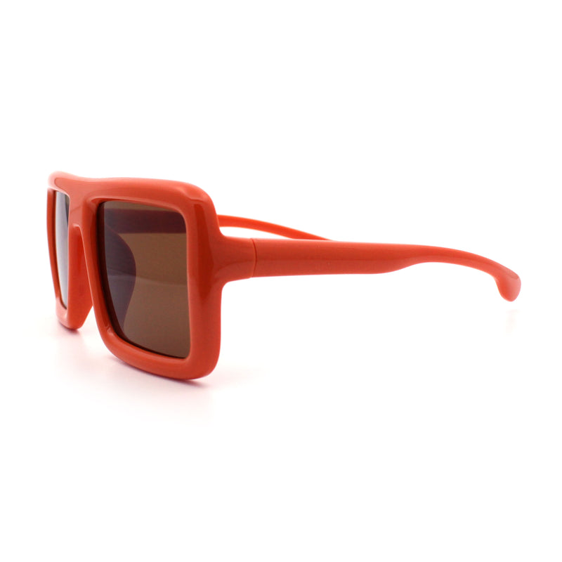 Geeky Bubble Frame Nerdy Thick Flat Top Oversized Rectangle Plastic Sunglasses