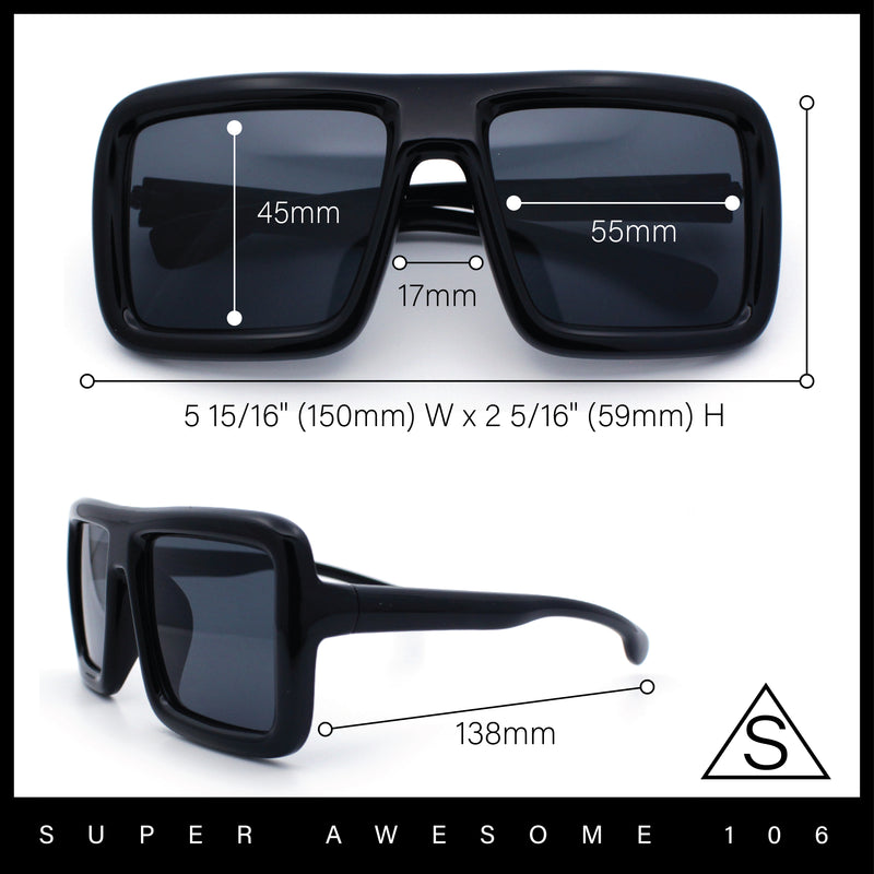 Geeky Bubble Frame Nerdy Thick Flat Top Oversized Rectangle Plastic Sunglasses