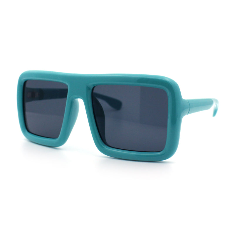 Geeky Bubble Frame Nerdy Thick Flat Top Oversized Rectangle Plastic Sunglasses