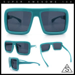 Geeky Bubble Frame Nerdy Thick Flat Top Oversized Rectangle Plastic Sunglasses