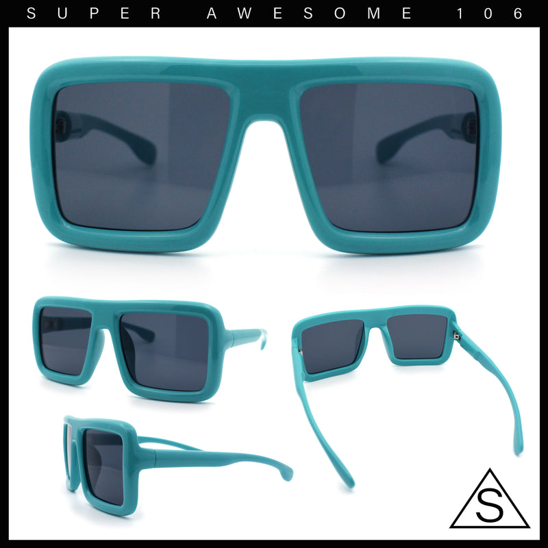 Geeky Bubble Frame Nerdy Thick Flat Top Oversized Rectangle Plastic Sunglasses