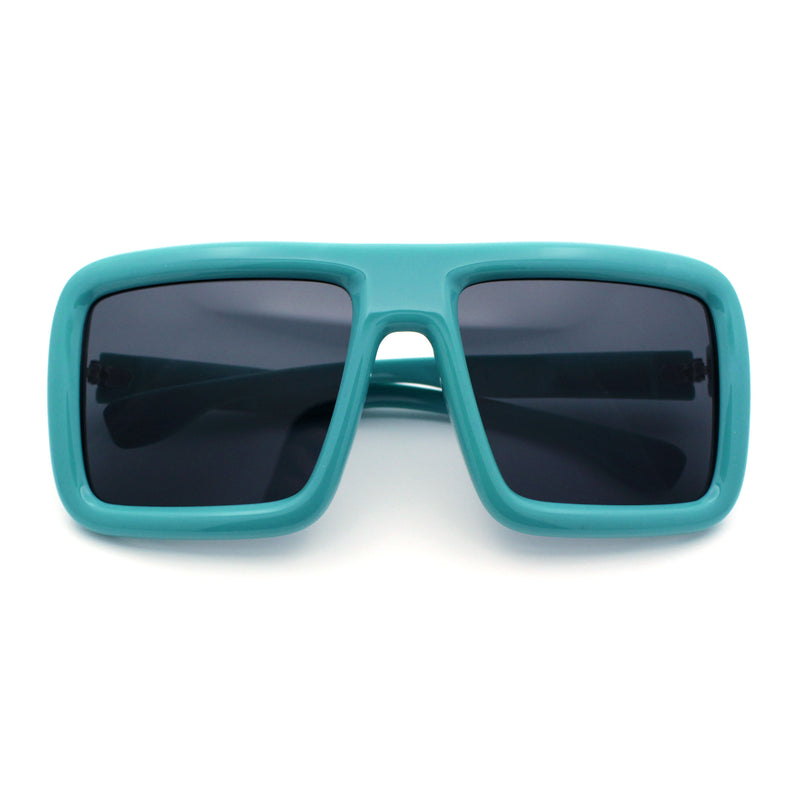 Geeky Bubble Frame Nerdy Thick Flat Top Oversized Rectangle Plastic Sunglasses