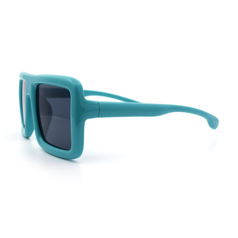 Geeky Bubble Frame Nerdy Thick Flat Top Oversized Rectangle Plastic Sunglasses