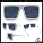 Geeky Bubble Frame Nerdy Thick Flat Top Oversized Rectangle Plastic Sunglasses