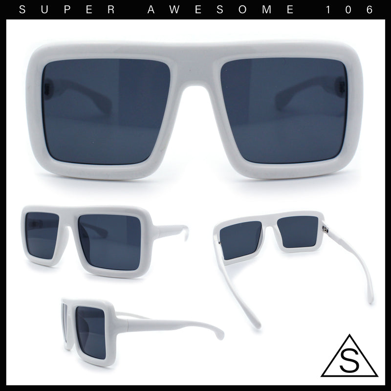 Geeky Bubble Frame Nerdy Thick Flat Top Oversized Rectangle Plastic Sunglasses