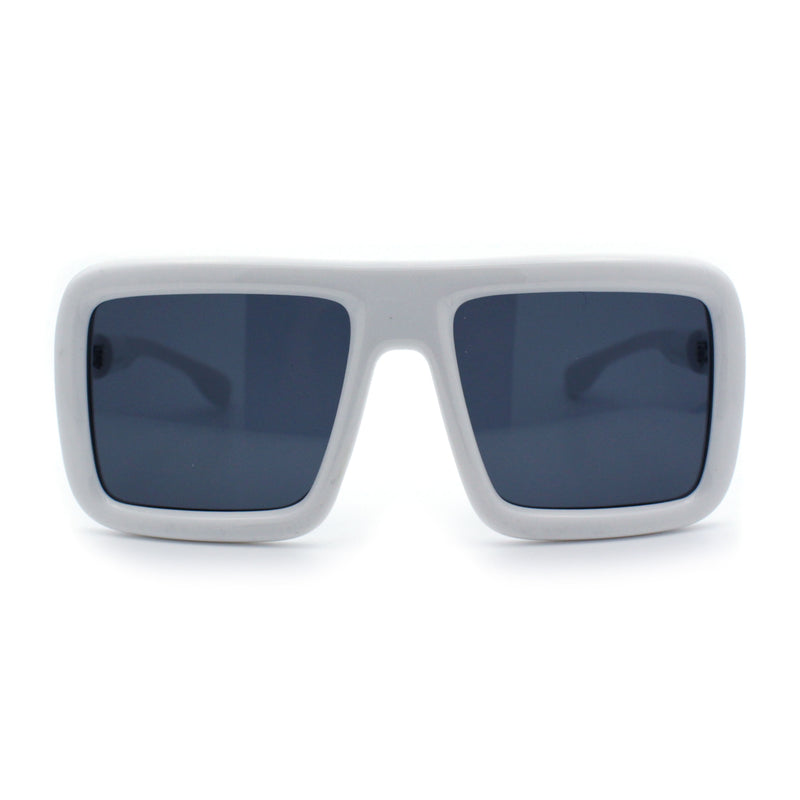 Geeky Bubble Frame Nerdy Thick Flat Top Oversized Rectangle Plastic Sunglasses