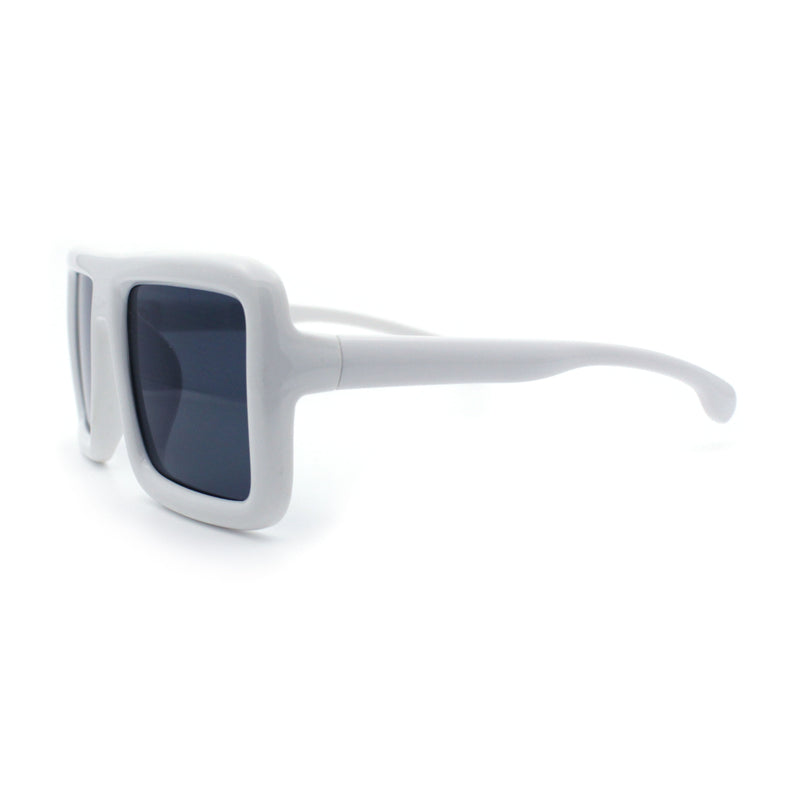 Geeky Bubble Frame Nerdy Thick Flat Top Oversized Rectangle Plastic Sunglasses
