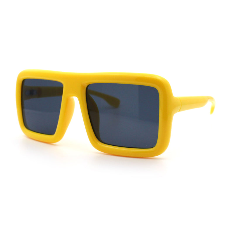 Geeky Bubble Frame Nerdy Thick Flat Top Oversized Rectangle Plastic Sunglasses