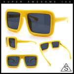 Geeky Bubble Frame Nerdy Thick Flat Top Oversized Rectangle Plastic Sunglasses