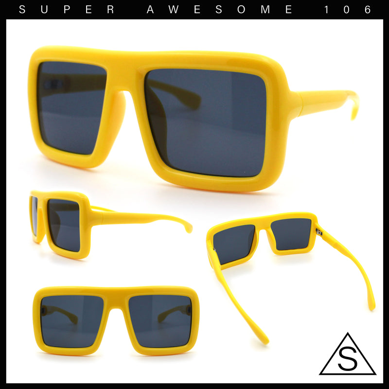 Geeky Bubble Frame Nerdy Thick Flat Top Oversized Rectangle Plastic Sunglasses