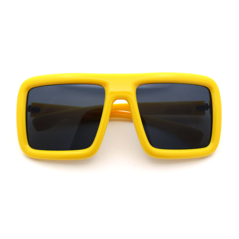 Geeky Bubble Frame Nerdy Thick Flat Top Oversized Rectangle Plastic Sunglasses