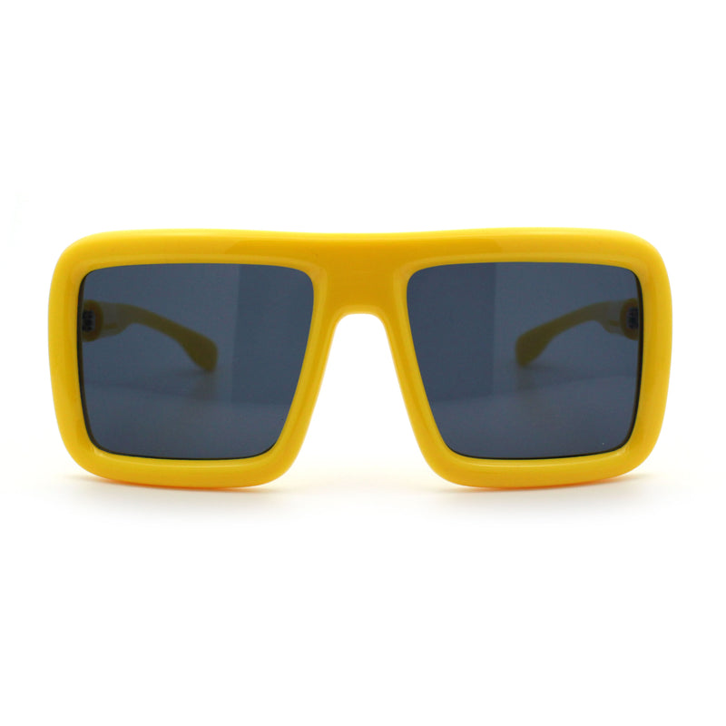 Geeky Bubble Frame Nerdy Thick Flat Top Oversized Rectangle Plastic Sunglasses