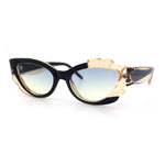 Womens Cat Eye Asymmetrical Rock Candy Crystal Runway Plastic Sunglasses